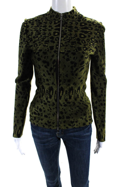 Alaia Womens Animal Print Zipped Round Neck Long Sleeve Jacket Green Size EUR38