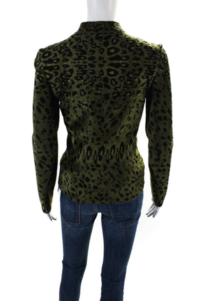 Alaia Womens Animal Print Zipped Round Neck Long Sleeve Jacket Green Size EUR38