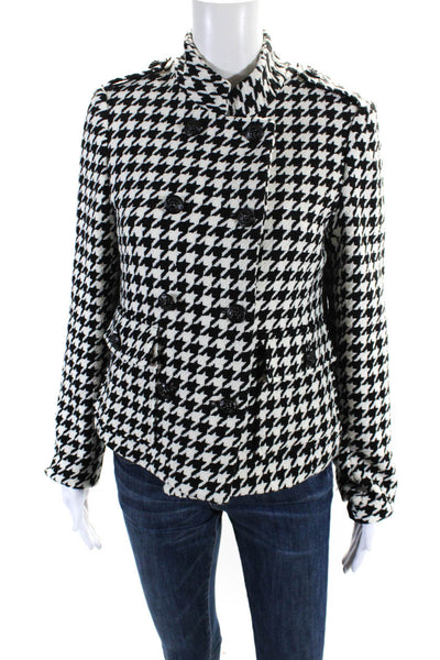 Drew Womens Wool Blend Houndstooth Print Double Breasted Jacket Black Size S