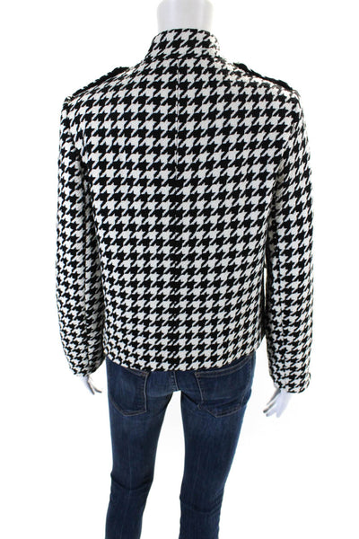 Drew Womens Wool Blend Houndstooth Print Double Breasted Jacket Black Size S