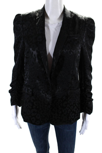 Generation Love Womens Animal Print Peak Collar Blazer Jacket Black Size S
