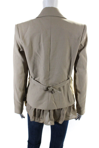 Artelier Nicole Miller Womens Cotton Notch Collar Blazer Jacket Beige Size P