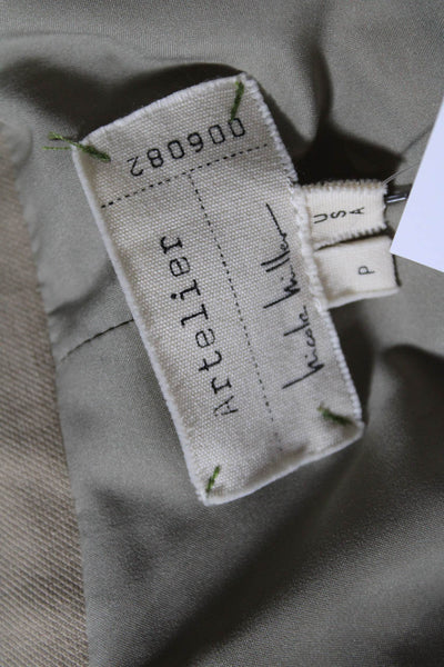 Artelier Nicole Miller Womens Cotton Notch Collar Blazer Jacket Beige Size P