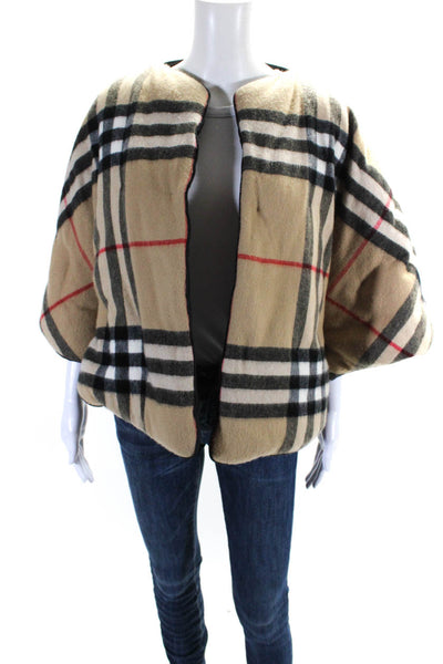 Burberry Womens Cashmere + Wool Open Front Puffer Poncho Jacket Beige Size OS