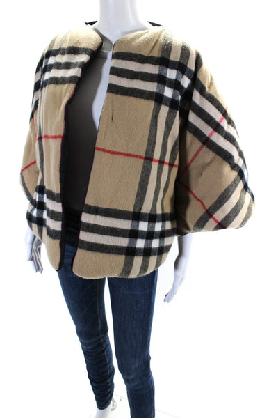 Burberry Womens Cashmere + Wool Open Front Puffer Poncho Jacket Beige Size OS