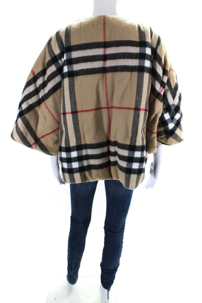 Burberry Womens Cashmere + Wool Open Front Puffer Poncho Jacket Beige Size OS