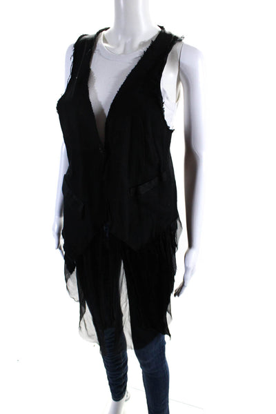 Henry Beguelin Womens Black Cotton Front Pockets Sleeveless Vest Jacket Size 1