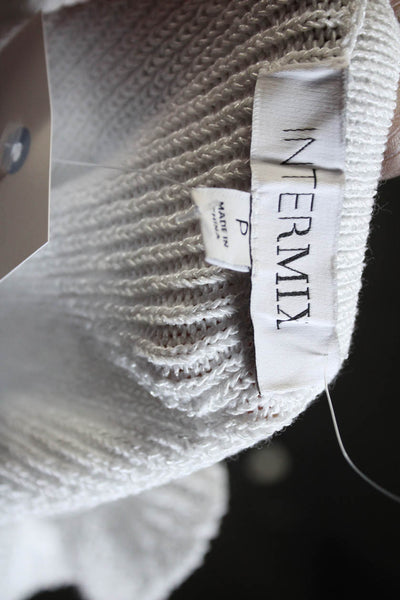 Intermix Womens Knit Puff Sleeve Ruffle Trim Sweetheart Blouse White Size P