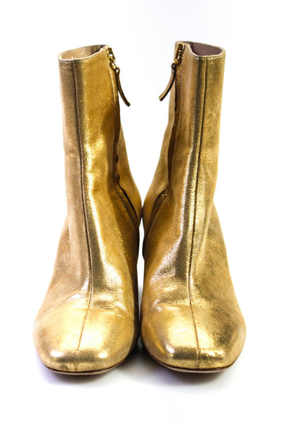 Brother Vellies Womens Metallic Gold Block Heels Ankle Boots Shoes Size 6
