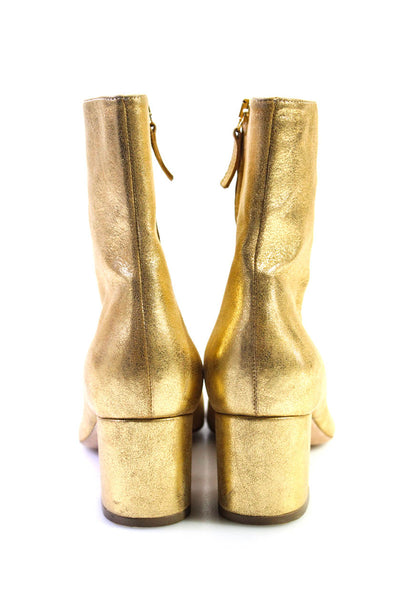Brother Vellies Womens Metallic Gold Block Heels Ankle Boots Shoes Size 6