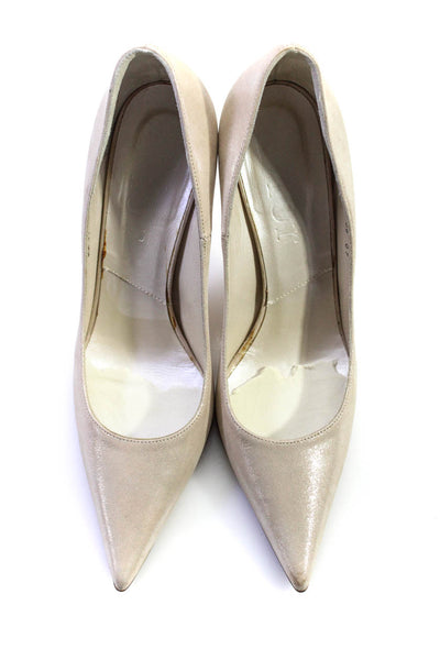 Dior Womens Stiletto Pointed Toe Shimmer Suede Pumps Beige Size 35.5