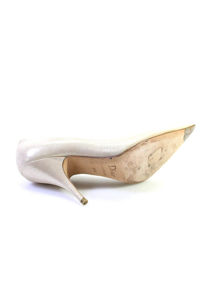 Dior Womens Stiletto Pointed Toe Shimmer Suede Pumps Beige Size 35.5