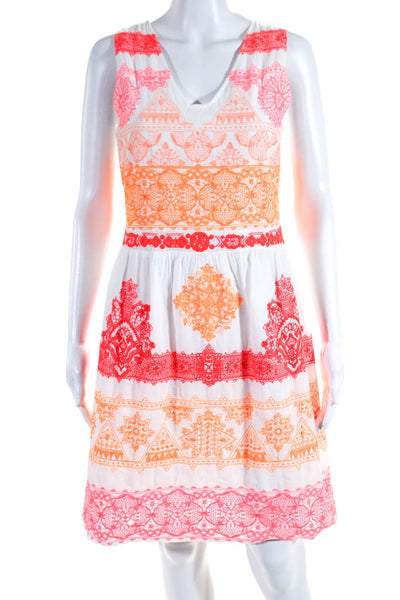 Yoana Baraschi Womens White Orange Pink Lace Sleeveless Shift Dress Size 6