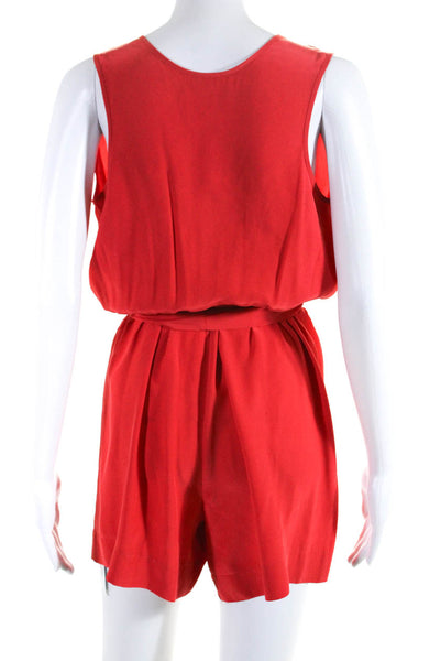 Designer Womens Red/Orange Silk V-Neck Belt Sleeveless Romper Size S/M