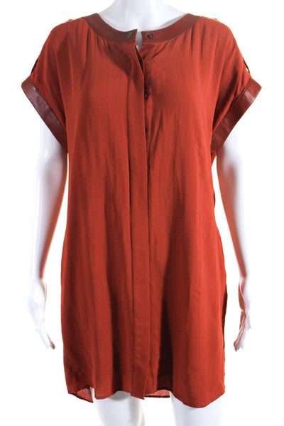 Rachel Zoe Womens Rust Leather Trim V-Neck Sleeveless Shirt Dress Size S