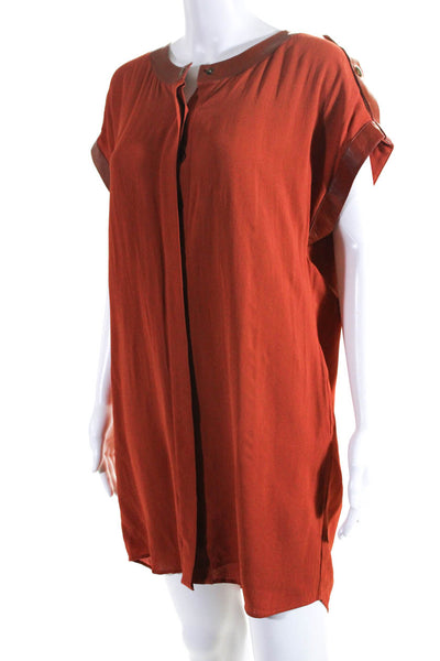 Rachel Zoe Womens Rust Leather Trim V-Neck Sleeveless Shirt Dress Size S