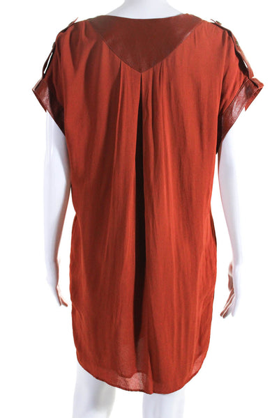 Rachel Zoe Womens Rust Leather Trim V-Neck Sleeveless Shirt Dress Size S