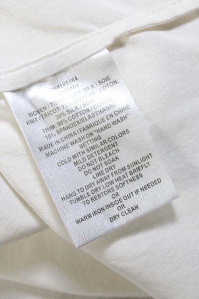 Go Silk Womens White Silk V-Neck Long Sleeve Flowy Blouse Top Size S
