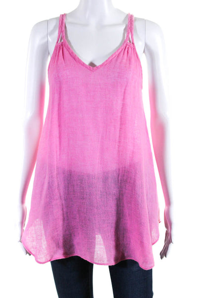 Calypso Saint Barth Womens Pink Linen Scoop Neck Sleeveless Tank Top Size XS