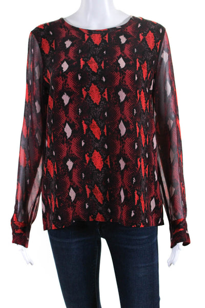 Equipment Femme Womens Red Silk Reptile Skin Print Scoop Neck Blouse Top Size S