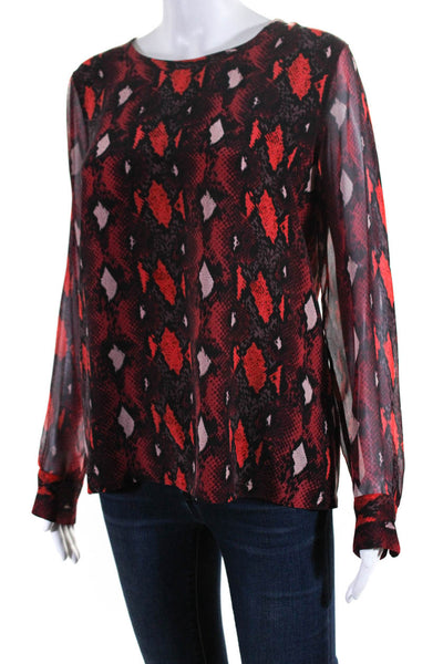 Equipment Femme Womens Red Silk Reptile Skin Print Scoop Neck Blouse Top Size S