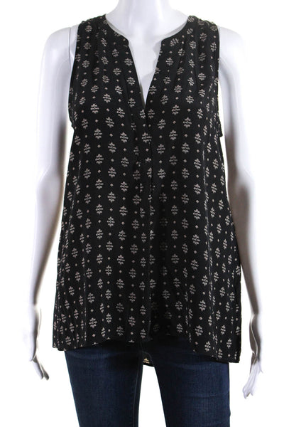 Joie Womens Black Printed Silk V-Neck Sleeveless Blouse Top Size S