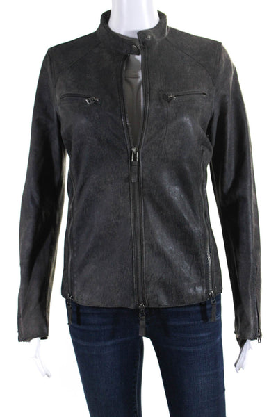 Jakett Women Leather Full Zip Unlined Mesh Panel Jacket Gray Size XS