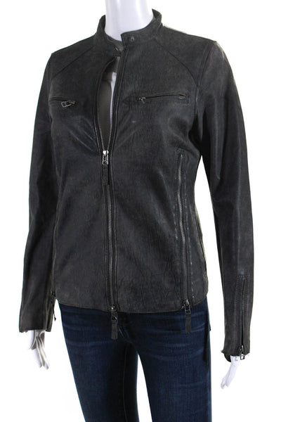 Jakett Women Leather Full Zip Unlined Mesh Panel Jacket Gray Size XS