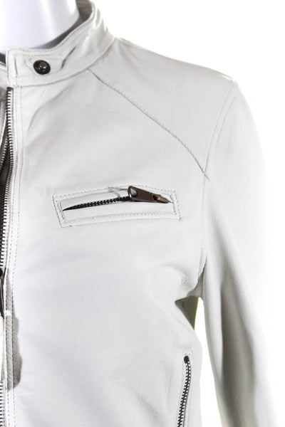 Jakett Womens Leather Double Zip Mesh Panel Jacket White Size XS
