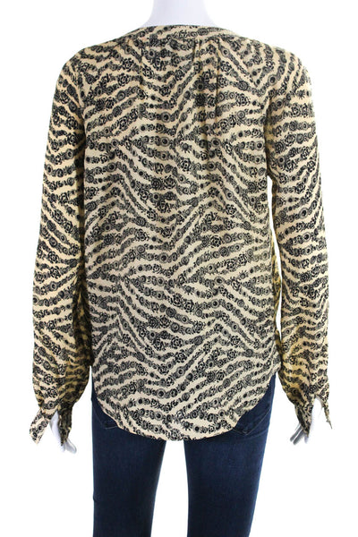 PJK Patterson J Kincaid Womens Abstract Print Long Sleeve Blouse Beige Size XS