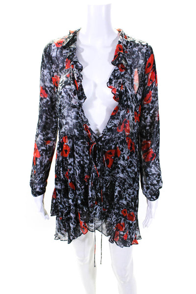 IRO Womens Abstract Print Ruffle Layered Long Sleeve Wrap Dress Black Size EUR34