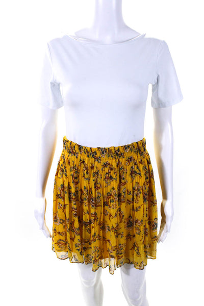 Ba&Sh Womens Floral Print Ruche Elastic Waist Slip-On A-Line Skirt Yellow Size 2