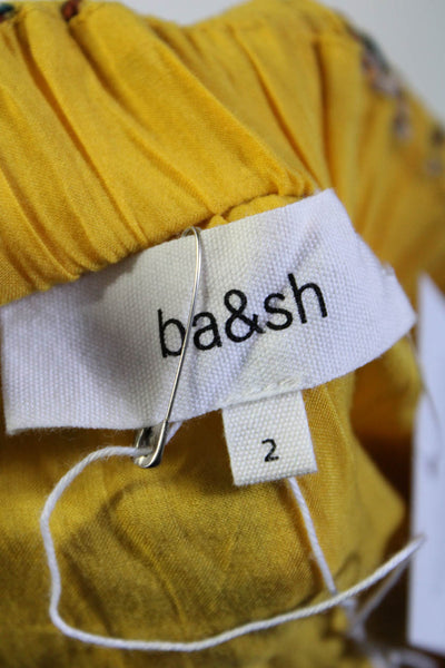 Ba&Sh Womens Floral Print Ruche Elastic Waist Slip-On A-Line Skirt Yellow Size 2