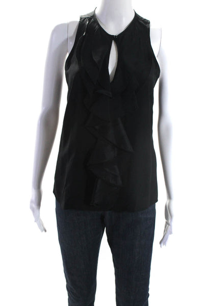 Parker Womens Silk Ruffled Buttoned Keyhole Sleeveless Blouse Top Black Size S