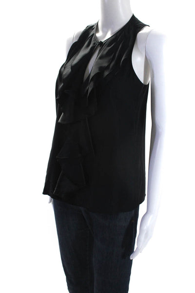 Parker Womens Silk Ruffled Buttoned Keyhole Sleeveless Blouse Top Black Size S