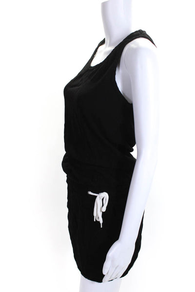 Monrow Womens Drawstring Waist Sleeveless Mini Dress Black Size Medium