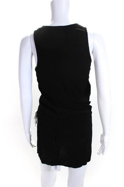Monrow Womens Drawstring Waist Sleeveless Mini Dress Black Size Medium