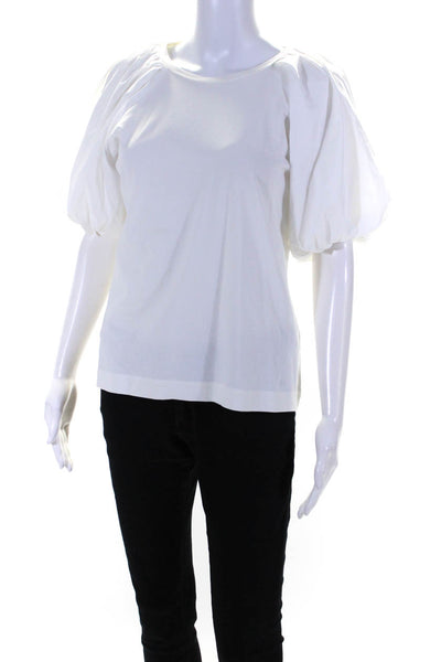 D Exterior Womens Short Puffy Sleeves Tee Shirt White Cotton Size Small