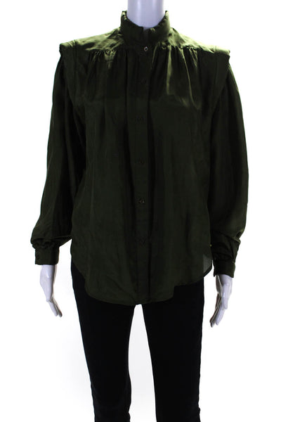 Mes Demoiselles Womens Silk Button Down Long Sleeves Blouse Green Size EUR 36