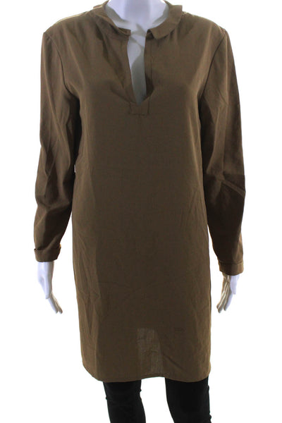 Cacharel Womens V Neck Collared Long Sleeved Side Split Tunic Brown Size 10