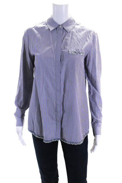Thakoon Addition Womens Cotton Striped Long Sleeve Button Up Blouse Blue Size 2