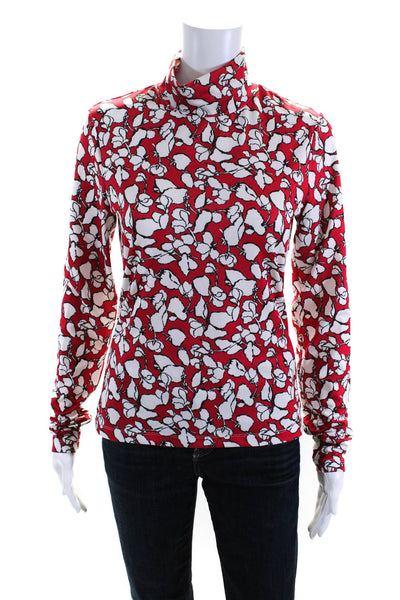 Jason Wu Womens Floral Print Mock Neck Long Sleeve Blouse Top Red Size S