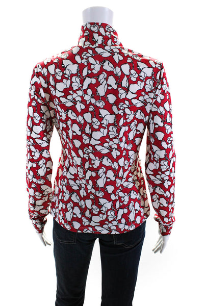 Jason Wu Womens Floral Print Mock Neck Long Sleeve Blouse Top Red Size S