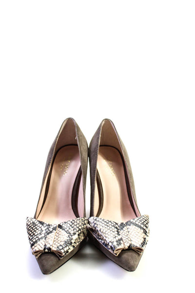 Kate Spade Womens Suede Animal Print Bow Tied Stiletto Heels Pumps Gray Size 5.5