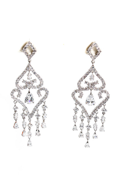 Designer Womens Silver Tone Crystal Tear Drop Chandelier Dangle Earrings 3"