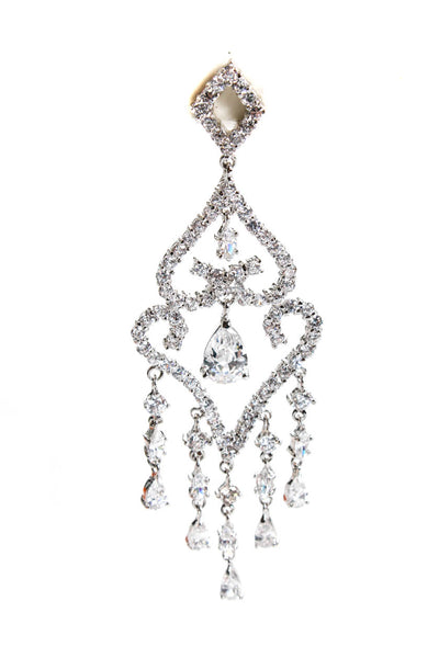 Designer Womens Silver Tone Crystal Tear Drop Chandelier Dangle Earrings 3"