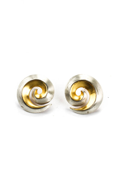 KMB Womens Vintage Gold Vermeil Sterling Silver Swirl Clip On Earrings 1.25" 24g