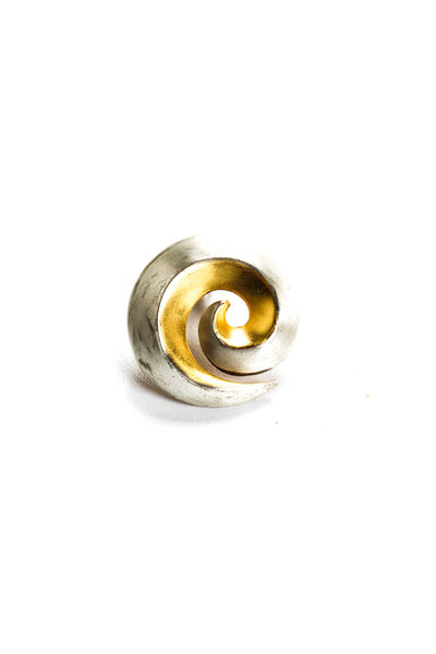 KMB Womens Vintage Gold Vermeil Sterling Silver Swirl Clip On Earrings 1.25" 24g