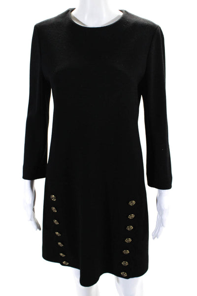 Chloe Womens Wool Long Sleeve Button Trim Shift Dress Black Size 38