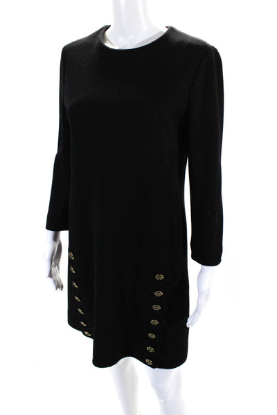 Chloe Womens Wool Long Sleeve Button Trim Shift Dress Black Size 38